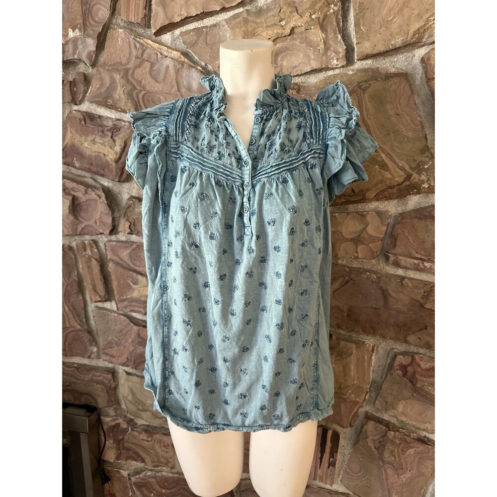 Sundance Silk Swiss Dot Flutter Sleeves Blouse Size l soft blue - Picture 1 of 9